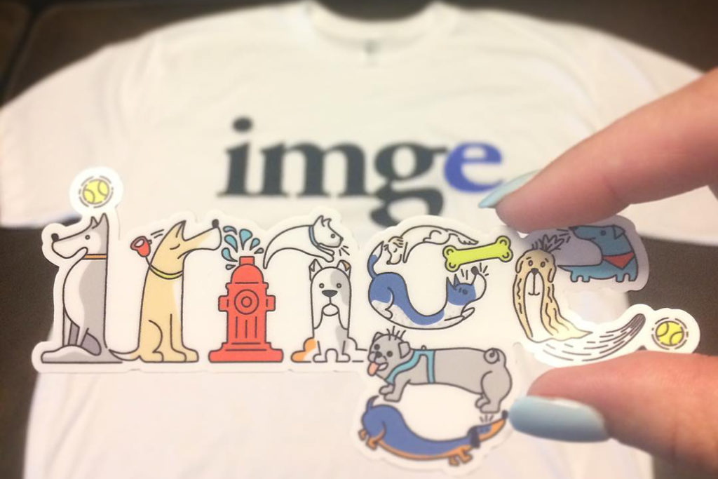 IMGE shirt and dog sticker