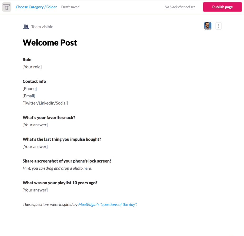 Tettra Welcome Post Template