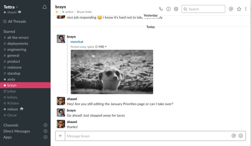 slack message asking about page edits