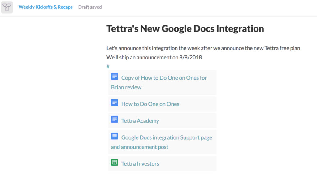 tettra google drive mention