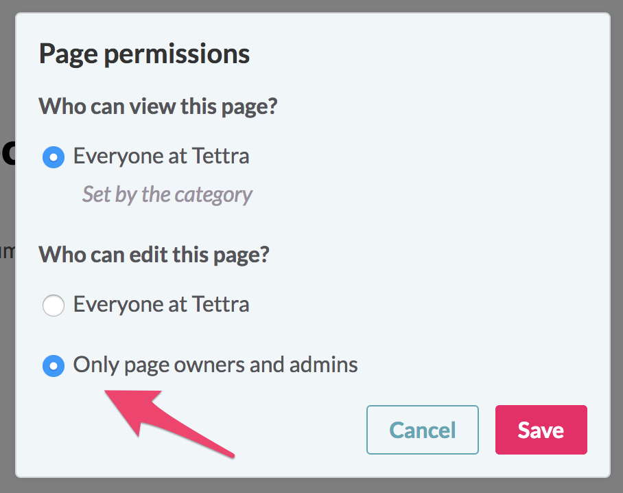 tettra page permissions