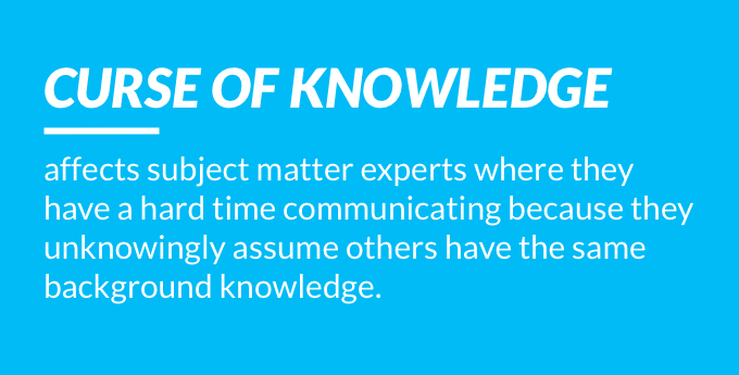 Curse of knowledge affects subject matter experts where they have a hard time communicating because they unknowingly assume others have the same background knowledge.