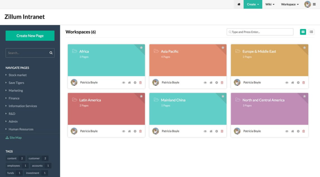 zoho wiki screenshot