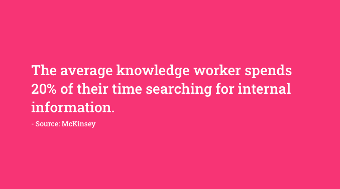 McKinsey study -- average knowledge worker spends 20% of their time searching for internal information