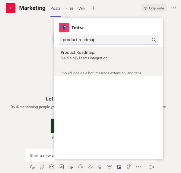 gif of tettra message extension in microsoft teams