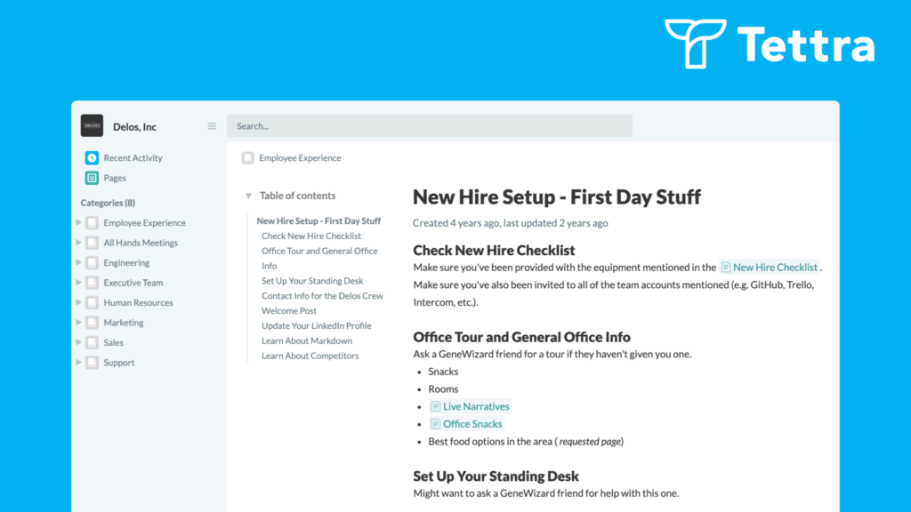Tettra overview business communication page