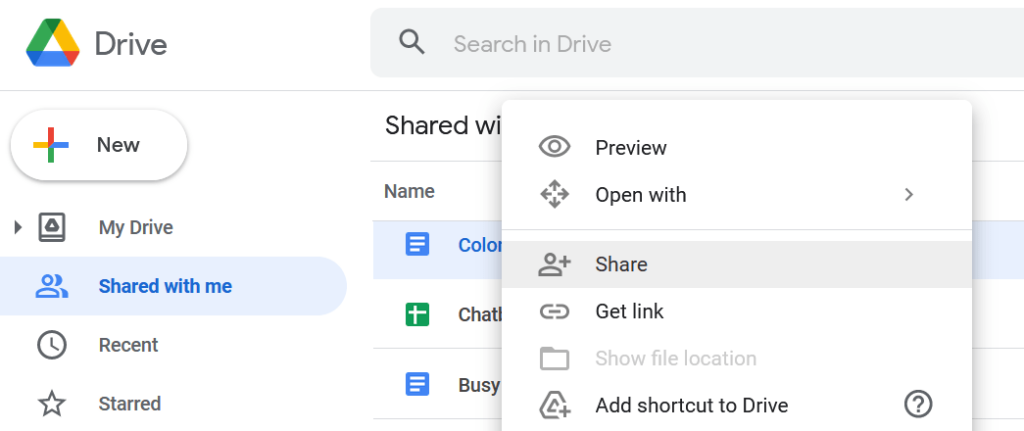 google drive shared with me